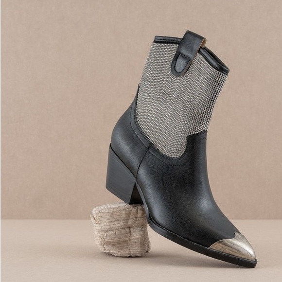 Rhinestone Studded Western Booties with Metal Toe - Oasis Society - Picture 3 of 7
